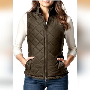 NWT NY Threads Puffer Vest Slim Fit Lightweight Stand Collar Quilted Zip Green